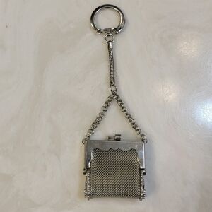 Vintage Silver Tone Mini Mesh Coin Purse Keychain
